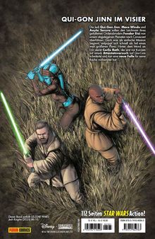 "QUI-GON JINN IM VISIER; 112 Seiten STAR WARS Action! Drei Jedi mit Lichtschwertern stehen in einem Feld bereit für den Kampf."