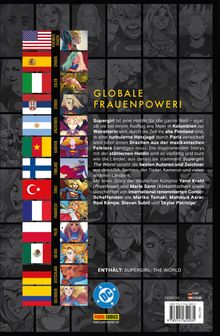 Globale Frauenpower! Supergirl ist eine Heldin für die ganze Welt. Enthält: Supergirl: The World. Verschiedene Flaggen und Supergirl-Illustrationen. Panini-Logo unten rechts.
