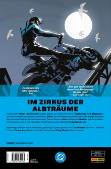 „IM ZIRKUS DER ALBTRÄUME“ erzählt von verschwindenden Kindern in Blüdhaven und Nightwings Abenteuern; Nacht, Mond, Motorrad.