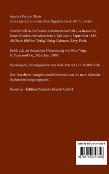 Anatole France: Thaïs. Eine Legende aus dem alten Ägypten des 4. Jahrhunderts. Roter Hintergrund, ISBN unten.