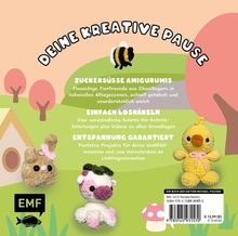 "Deine kreative Pause", "Zuckersüße Amigurumis", "Einfach loshäkeln", "Entspannung garantiert". Flauschige Häkeltiere und Bäume.