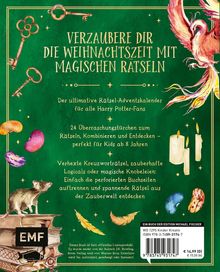 Ein grüner Hintergrund mit goldener Schrift: "Verzaubere dir die Weihnachtszeit mit magischen Rätseln." Oben ein Schlüssel, rechts ein Phönix. Unten links eine Ratte auf Büchern.