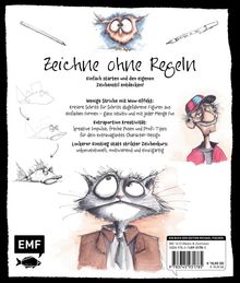 Ein kreatives Buchcover mit Zeichnungen: ein Vogel, ein Mann mit Mütze und eine Katze mit aufgerissenen Augen.