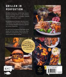 "Grillen in Perfektion", Text über BBQ-Masterclass mit Rezepten. Fotos von Fleisch, einem Burger und Grillflammen. Logo: Krone.
