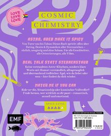 Texte: "Cosmic Chemistry", "Astro, aber make it spicy", "Real Talk statt Sternenstaub", "Match me if you can". Farben: Lila, Gelb.