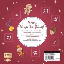 "Merry Mini-Christmas! 24 Türchen, süße Mini-Amigurumi. Ideal als Geschenk. Zahlen auf rotem Hintergrund, gestrickte Figuren."
