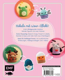 "Häkeln mit Wow-Effekt! 2-in-1-Amigurumis: kreative Wende-Figuren mit zwei Motiven. Extra flauschig: Katze & Corgi."  
Darunter Illustrationen von gehäkelten Figuren wie einem Rentier und einem Gnom.
