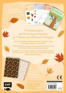 44 Bastelprojekte zur Förderung von Kindern ab 3 Jahren nach Montessori-Pädagogik. Illustration mit Herbstblättern.