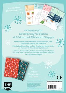 44 Bastelprojekte für Kinder ab 3 Jahren, Montessori-Pädagogik. Inklusive 10 bunte Musterpapiere, Logo unten links.