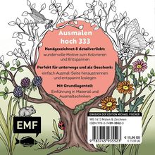"Ausmalen hoch 333", handgezeichnet & detailliert, ideal als Geschenk. Illustration: Baum mit Blumen, Schmetterling, Maus.