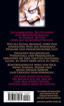 Texte auf schwarzem Hintergrund beschreiben ein sinnliches Spiel aus Dominanz. Oben Bild einer leicht gekleideten Frau.