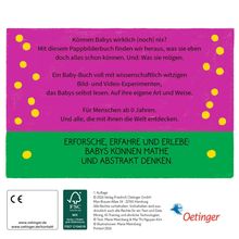 ERFORSCHEN, ERFAHREN UND ERLEBE: BABYS KÖNNEN MATHE UND ABSTRAKT DENKEN. Buntes Design mit gelben Punkten.