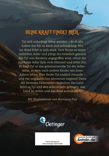 Text: "DEINE KRAFT FINDET DICH" und Beschreibung einer Rittergeschichte. Illustrationen von Raimund Frey, Oetinger Logo unten.
