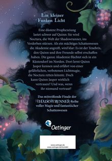 Titel: Ein kleiner Funken Licht. Inhalt: Dunkle Prophezeiung, Schattenwesen, Flucht. Finale der SHADOWRUNNER-Reihe. Logo: Oetinger.