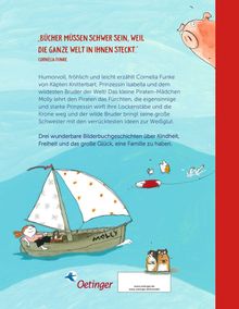 Zitat: „BÜCHER MÜSSEN SCHWER SEIN, WEIL DIE GANZE WELT IN IHNEN STECKT.“ Illustration: Kind auf Boot.