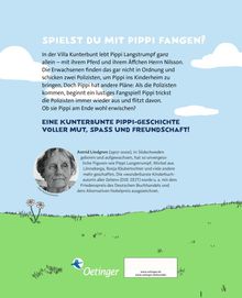 **SPIELST DU MIT PIPPI FANGEN?** Beschreibung eines Kinderbuchs mit Pippi Langstrumpf, voller Spaß und Freundschaft. Unten Illustration.