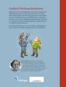 Endlich Weihnachtsferien! Zwei Kinder spielen im Schnee. Text beschreibt Vorfreude auf die Ferien und Astrid Lindgrens Werk.