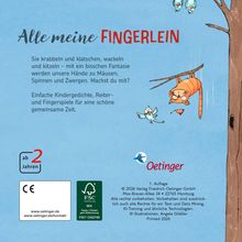 "Alle meine FINGERLEIN" - Kindergedichte, Reiter- und Fingerspiele. Ein Baum mit Vögeln und hängendem Kater beim Spielen. Aufdruck "ab 2 Jahren".