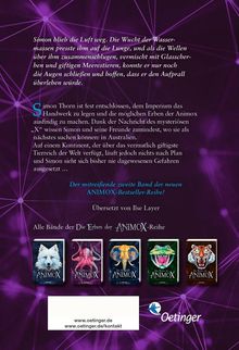 Text beschreibt eine spannende Szene mit Simon Thorn, der das Imperium der Animox-Bücher stoppen will. Logo unten.