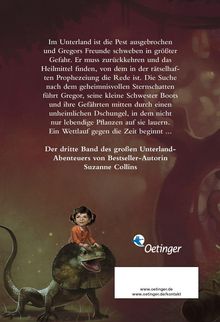 Ein Kind mit Zöpfen reitet auf einer großen Echse. Text beschreibt eine gefährliche Suche im Dschungel. Verlagslogo und Infos unten.