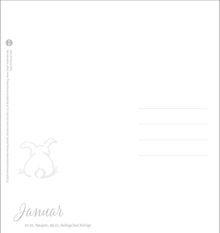 Januar: 01.01. Neujahr, 06.01. Heilige Drei Könige. Illustration eines Hasen von hinten mit aufgestellten Ohren.