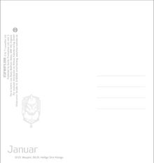 "Januar: 01.01. Neujahr, 06.01. Heilige Drei Könige." Darunter eine stilisierte Illustration eines Helms.