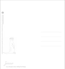 „Januar 01.01. Neujahr, 06.01. Heilige Drei Könige“. Zeichnung eines stehenden Erdmännchens links. Linien rechts.