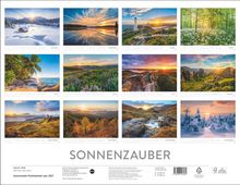 "Sonnenzauber" Kalender 2027 mit 12 Landschaftsfotos, je Monat abgebildet. Winter- und Sommermotive mit natürlichen Sonnenstrahlen.