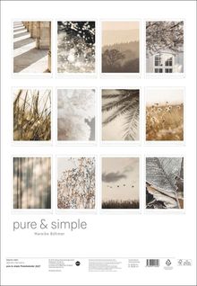 "pure & simple", Mareike Böhmer. Zwölf Naturfotografien in sanften Beige- und Brauntönen, darunter Architektur, Pflanzen, Landschaften.