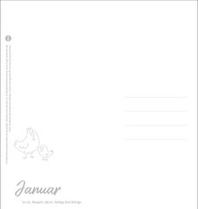 Januar. 01.01. Neujahr, 06.01. Heilige Drei Könige. Eine Illustration mit einer Henne und einem Küken.