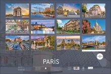 Fotos von Paris. Texte benennen Sehenswürdigkeiten wie Arc de Triomphe, Eiffelturm, Louvre. Unten: "PARIS".