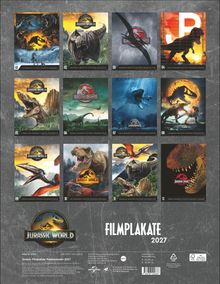 "FILMPLAKATE 2027" und "Jurassic World"-Logo. Zwölf Filmplakatbilder mit Dinosauriern in einem Raster angezeigt.