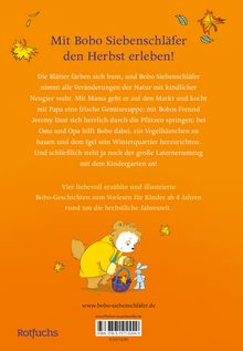 "Mit Bobo Siebenschläfer den Herbst erleben!" Auf orangem Hintergrund, Illustration eines Tieres im Herbstlook mit Korb.