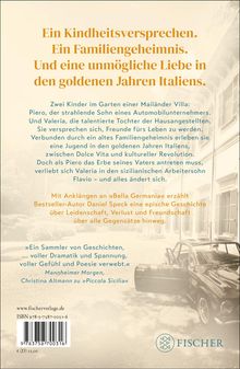 Ein Kindheitsversprechen. Ein Familiengeheimnis. Und eine unmögliche Liebe in den goldenen Jahren Italiens. Links Logo.