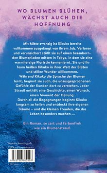 WO BLUMEN BLÜHEN, WÄCHST AUCH DIE HOFFNUNG. Rosa und blaue Farbverläufe, Texte in lila und weiß.