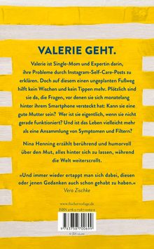 VALERIE GEHT. Valerie ist Single-Mom... bringt Nina Henning humorvoll... Vera Zischke. Gelber Hintergrund mit Text.