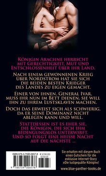 Text: Königin Arachne herrscht mit Gerechtigkeit, Mut und Entschlossenheit. Bild: Ein Paar umarmt sich oben ohne.