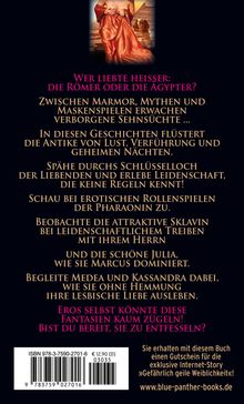 Ein Buchumschlag mit dem Titel: "Wer liebte heisser: die Römer oder die Ägypter?" Eine Person in rotem Stoff ist abgebildet.