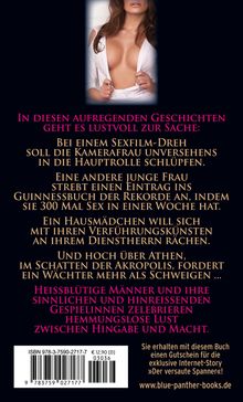 Texte beschreiben erotische Geschichten, inklusive Sexfilm-Dreh, Guinness-Rekordversuch, Verführung, Akropolis-Wächter.