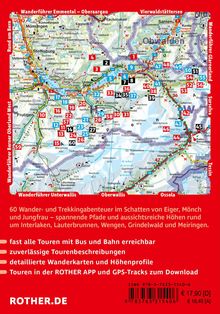 Wanderkarte mit Gebieten in der Schweiz. Texte: "Wanderführer Emmental", "Vierwaldstättersee", "60 Wander- und Trekkingabenteuer", "ROTHER.DE".