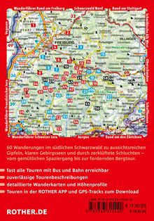 60 Wanderungen im südlichen Schwarzwald. Wanderkarte mit markierten Routen und Gebieten. ROTHER.DE am Rand.