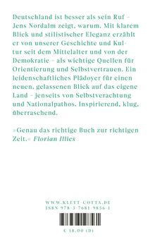 Deutschland ist besser als sein Ruf, Jens Nordalm zeigt warum. ISBN 978-3-7681-9856-1, www.klett-cotta.de, €18,00.