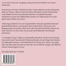 Text auf rosa Hintergrund beschreibt Abenteuer von Yui und Hase Usagi in Tokyo. Unten rechts befindet sich ein Barcode.