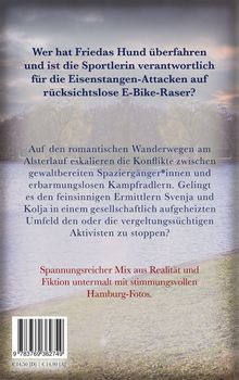 Text: Wer hat Friedas Hund überfahren und ist die Sportlerin verantwortlich für die Eisenstangen-Attacken...   
Hintergrund: Landschaft mit Flussufer.