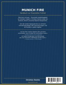 "MUNICH FIRE: Handbuch zur finanziellen Freiheit" steht oben. Blaues Cover mit gelben Linien. Autor: Christian Damke.