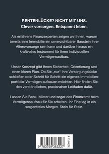 "Rentenkücke? Nicht mit uns. Clever vorsorgen. Entspannt leben." Text über Immobilien als Vorsorge. Preis: €13,99.