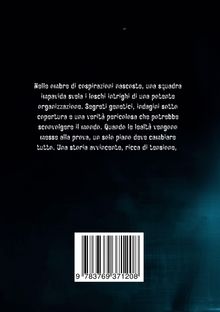 Ein italienischer Text beschreibt eine spannende Geschichte über versteckte Verschwörungen. Darunter ein Barcode.