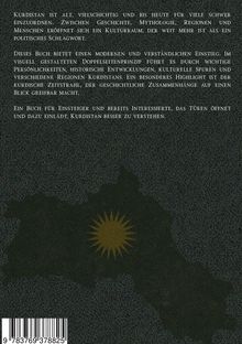 Text beschreibt Kurdistans Komplexität und bietet einen modernen Einstieg. Karte mit goldener Sonne, Barcode unten.