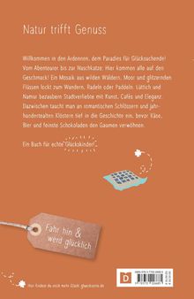Ein orangefarbener Buchrücken mit Text: "Natur trifft Genuss", und einem Etikett: "Fahr hin & werd glücklich".