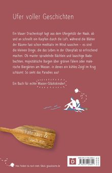 "Ufer voller Geschichten. Fahr raus & tauch ein. Ein Buch für echte Wasser-Glückskinder!" Illustration: Leute am Ufer.
